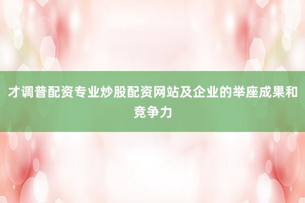 才调普配资专业炒股配资网站及企业的举座成果和竞争力